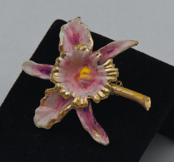 Vintage Hand Painted Orchid Brooch