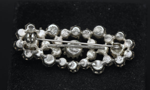 Vintage Rhinestone Silver Tone Metal Brooch