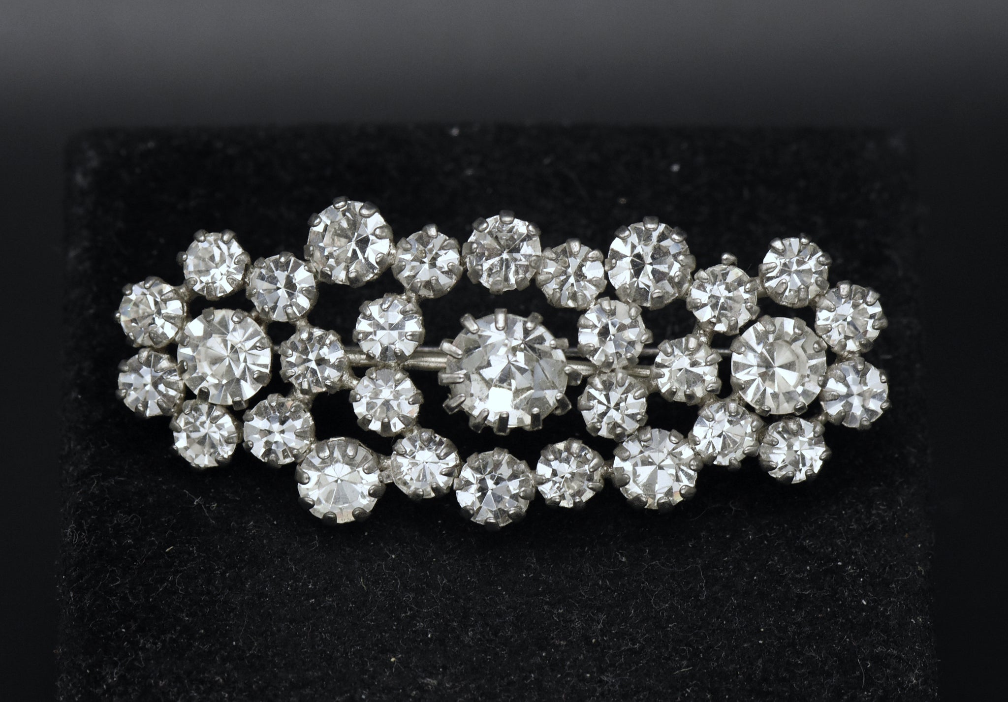 Vintage Rhinestone Silver Tone Metal Brooch