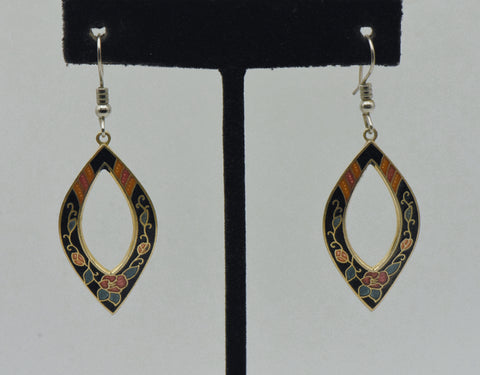 Vintage Gold Tone and Enamel Decorated Dangle Earrings