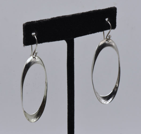 Vintage Sterling Silver Modern Design Oval Dangle Earrings