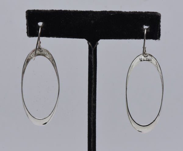 Vintage Sterling Silver Modern Design Oval Dangle Earrings