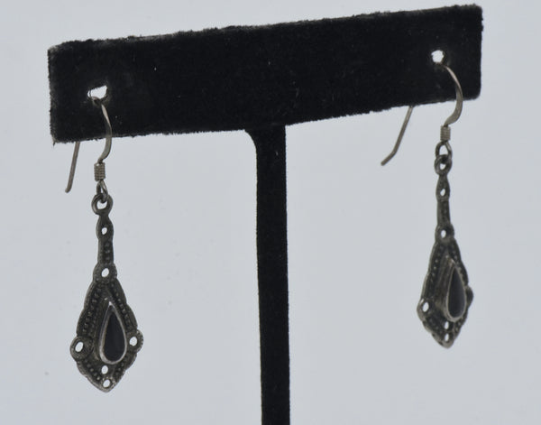 Vintage Sterling Silver Black Onyx Dangle Earrings