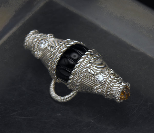 Judith Ripka - Sterling Silver Black Onyx, Citrine and CZ Brooch/Pendant