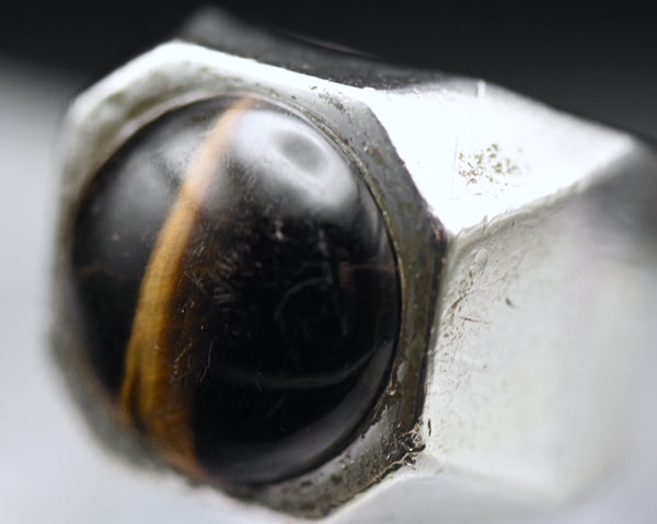 Vintage Handmade Tiger's Eye Sterling Silver Ring - Size 8