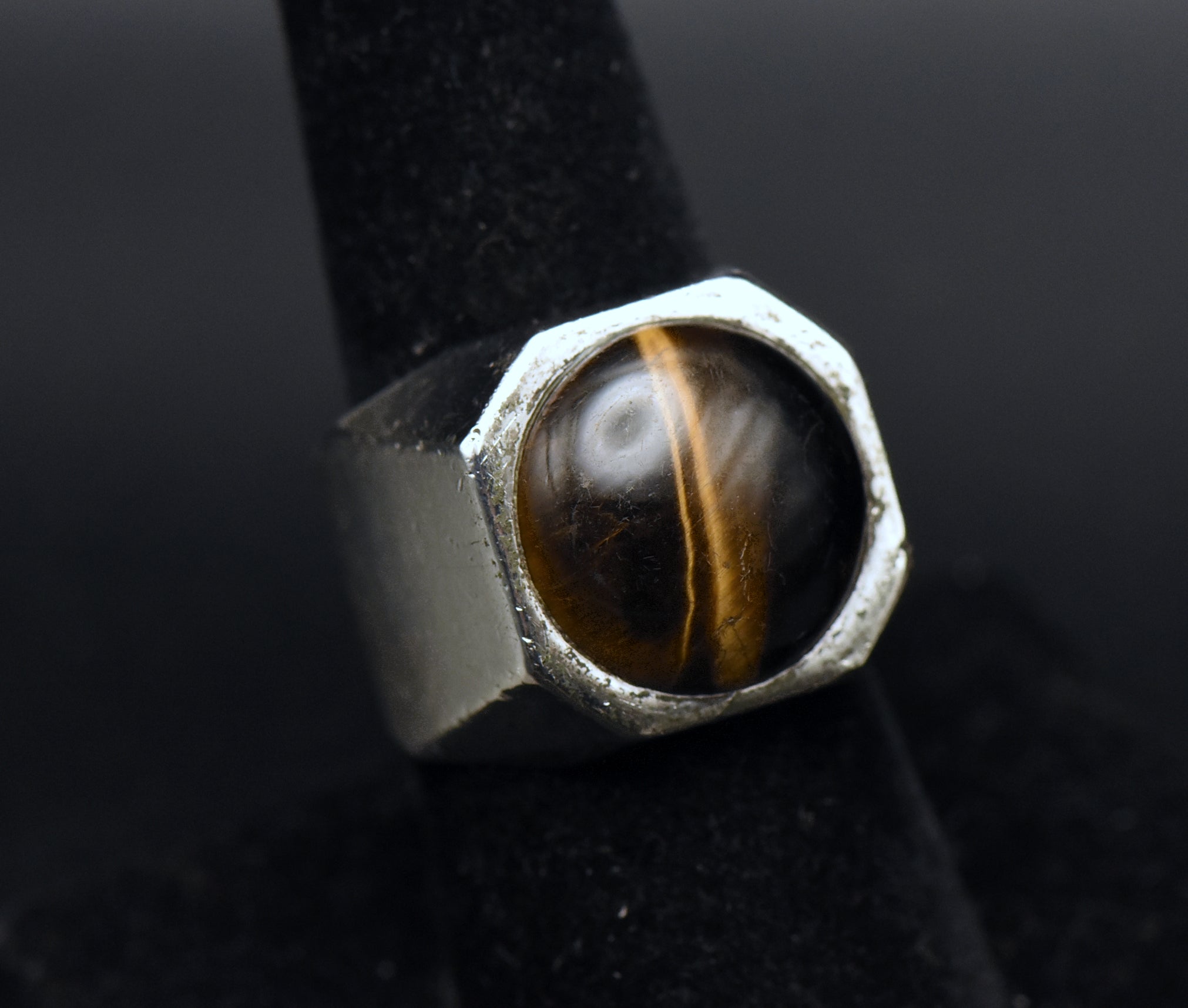 Vintage Handmade Tiger's Eye Sterling Silver Ring - Size 8