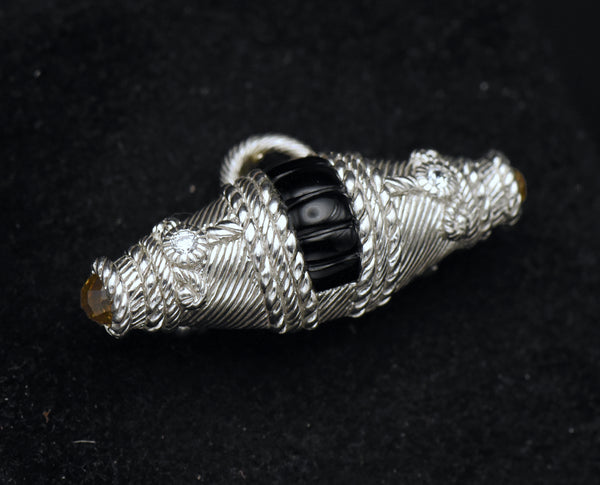 Judith Ripka - Sterling Silver Black Onyx, Citrine and CZ Brooch/Pendant