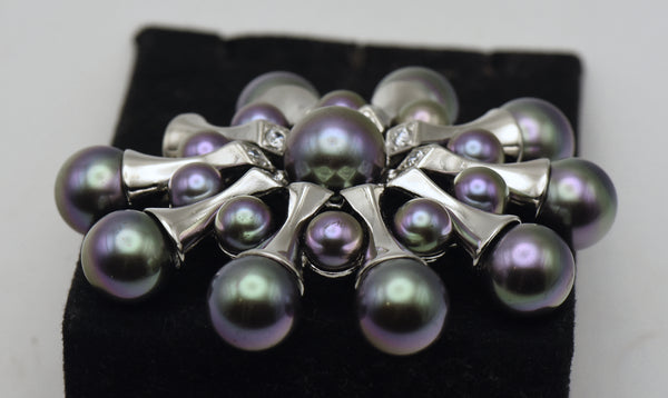 Majorica - Vintage Sterling Silver Faux Pearl and Cubic Zirconia Brooch - AS IS