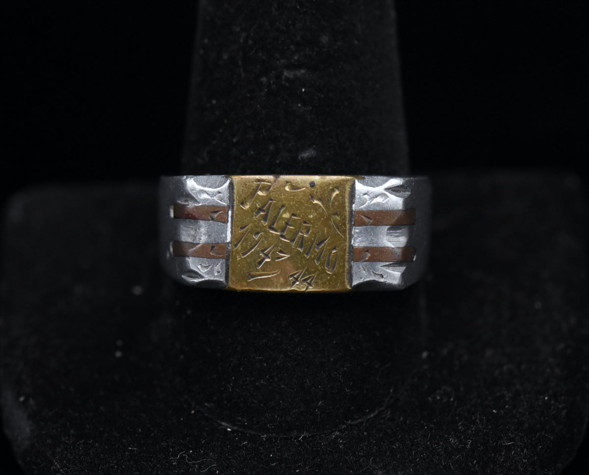 Vintage Handmade WWII Trench Art Italian Campaign Ring - Size 11