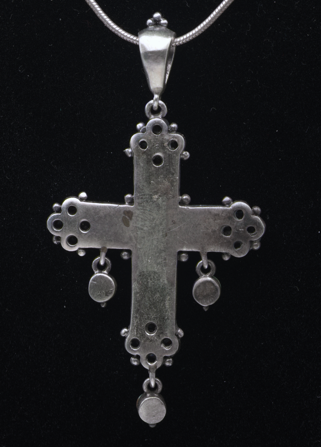 Vintage Turquoise and CZ Sterling Silver Cross Pendant on Sterling Silver Chain Necklace - 18.5"