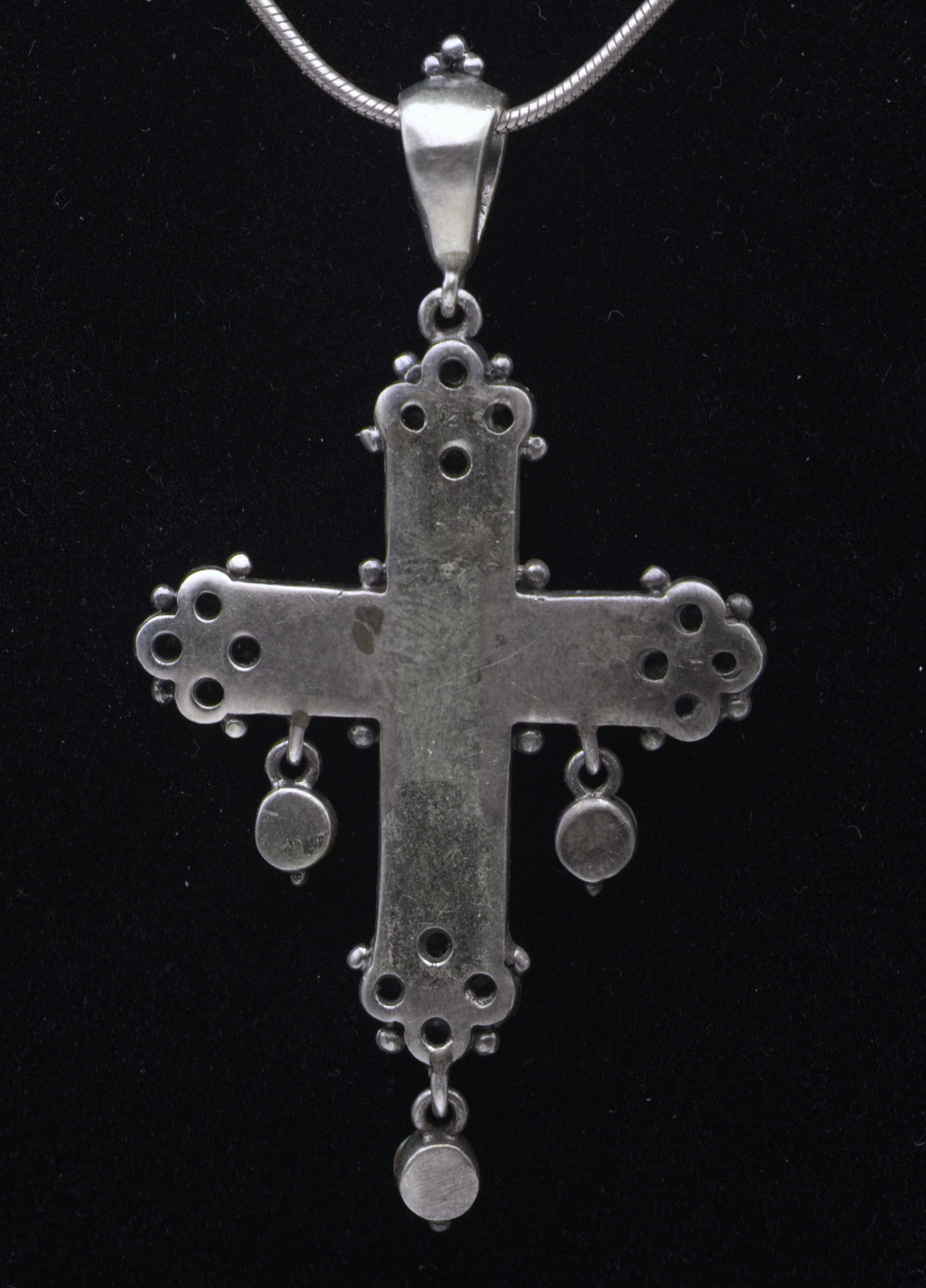 Vintage Turquoise and CZ Sterling Silver Cross Pendant on Sterling Silver Chain Necklace - 18.5"