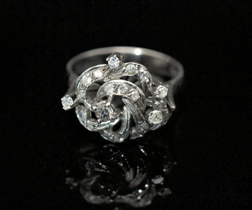 Vintage Palladium and Diamonds Ring - Size 6.5