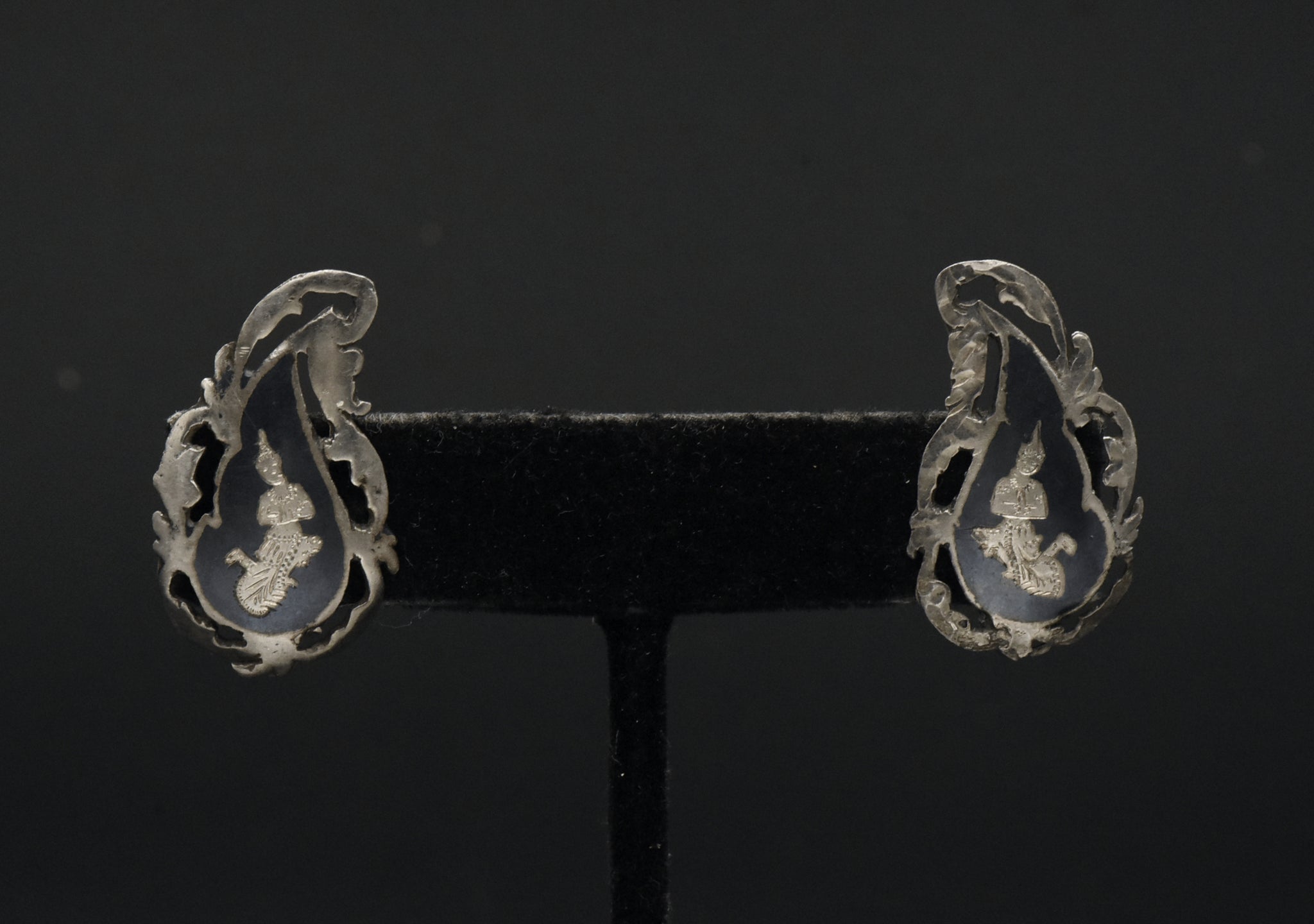 Vintage Siamese Dancer Sterling Silver Neillo Screw Back Earrings