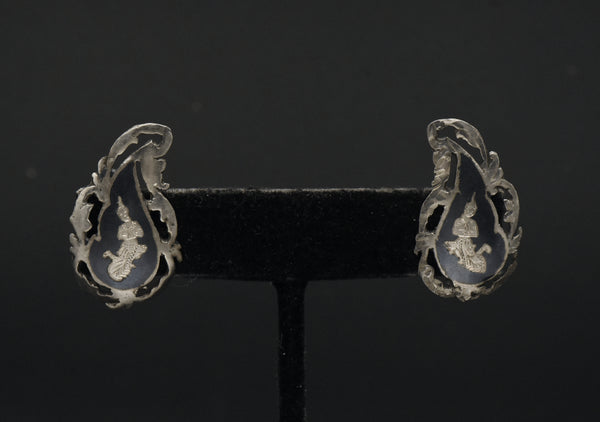 Vintage Siamese Dancer Sterling Silver Neillo Screw Back Earrings