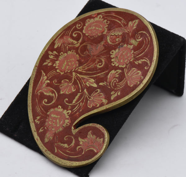 Vintage Brass and Enamel Floral Paisley LARGE Pendant