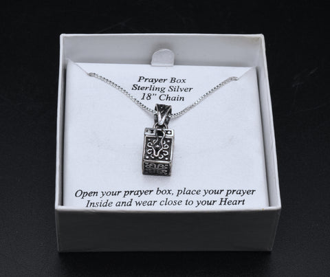 NOS Vintage Sterling Silver Prayer Box Pendant on Sterling Silver Chain Necklace - 18"