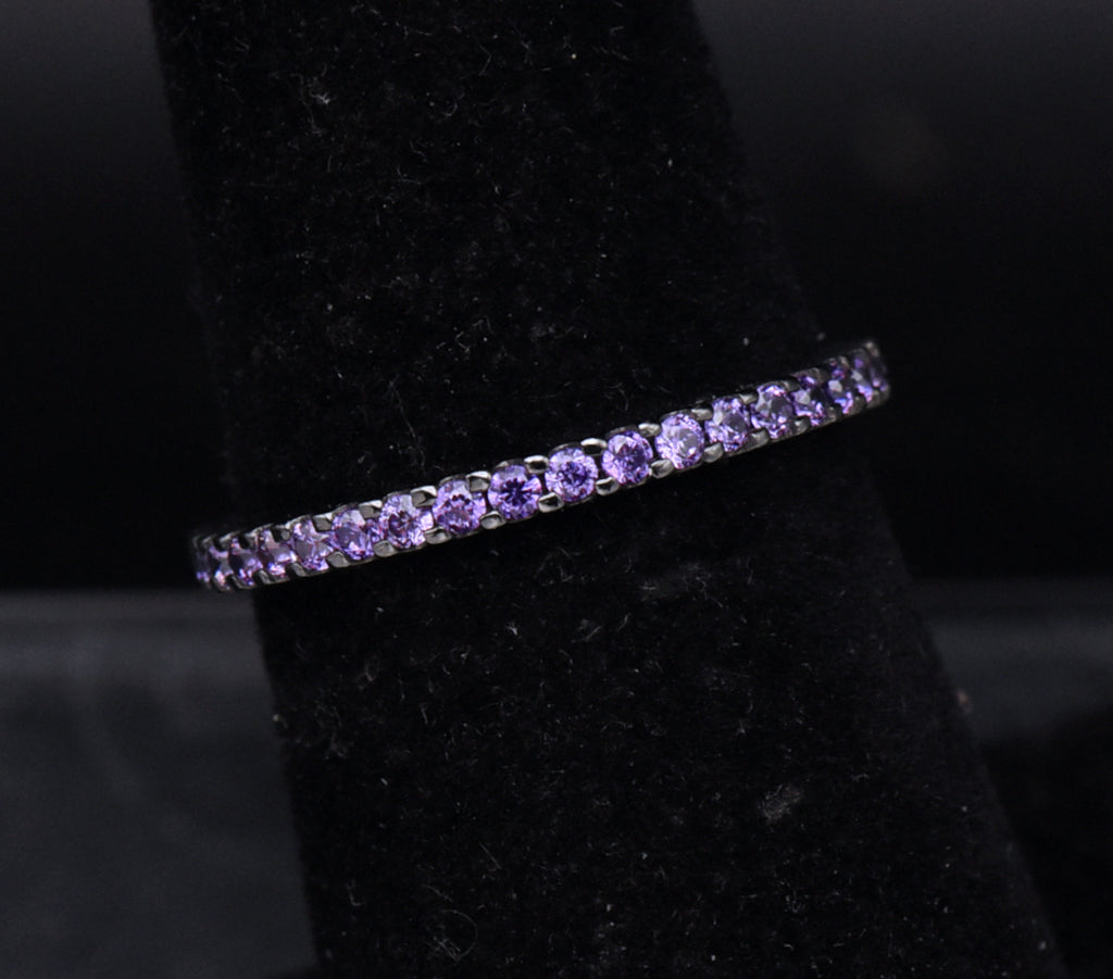 Sterling Silver Purple Cubic Zirconia Eternity Band - Size 6