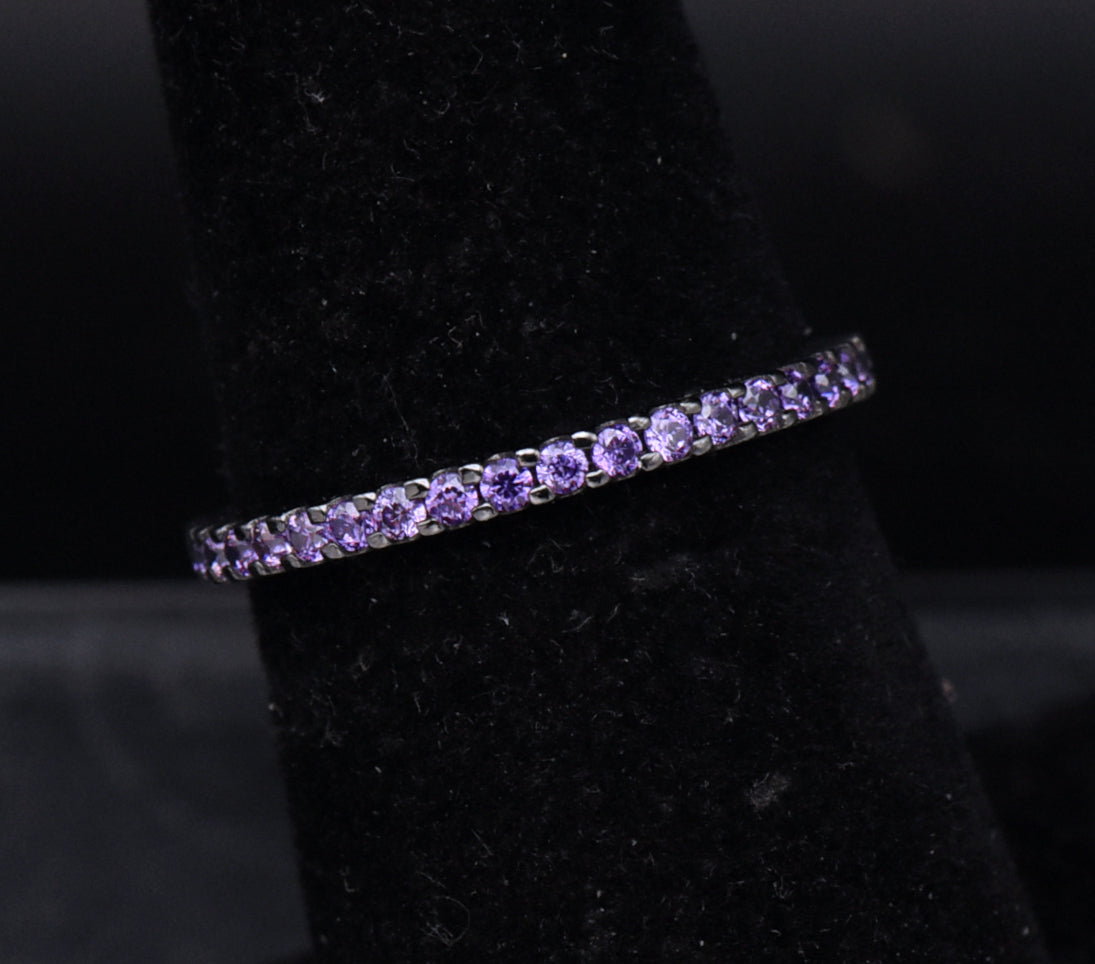 Sterling Silver Purple Cubic Zirconia Eternity Band - Size 6