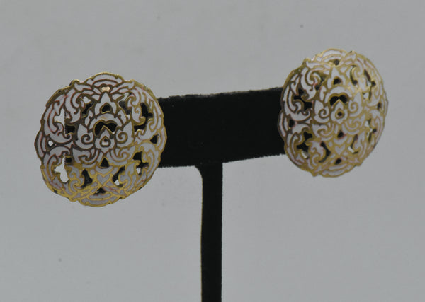 Vintage Brass and Enamel Clip On Earrings