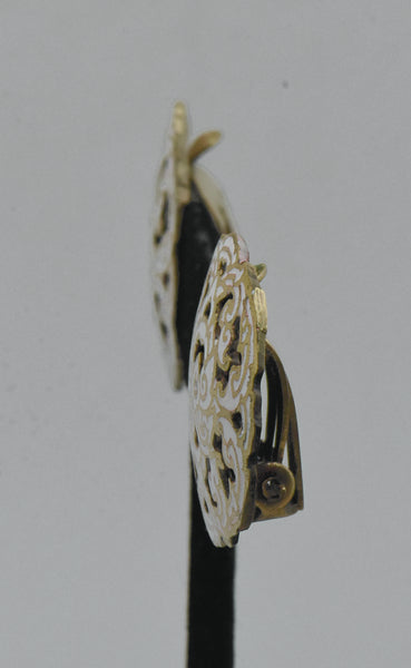 Vintage Brass and Enamel Clip On Earrings