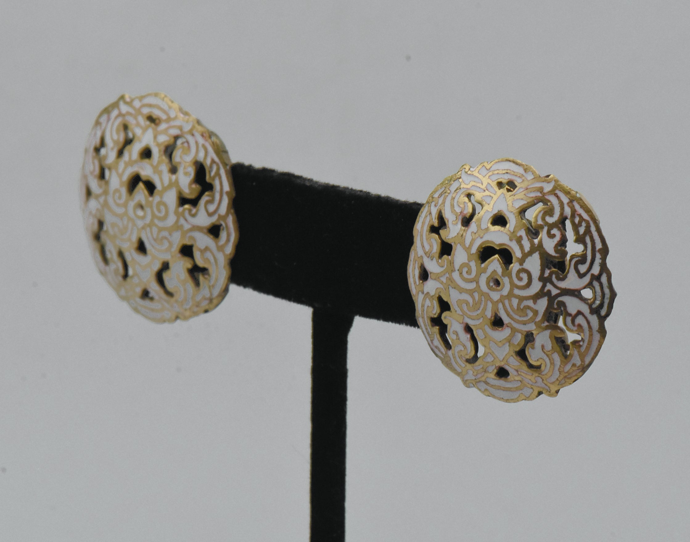 Vintage Brass and Enamel Clip On Earrings