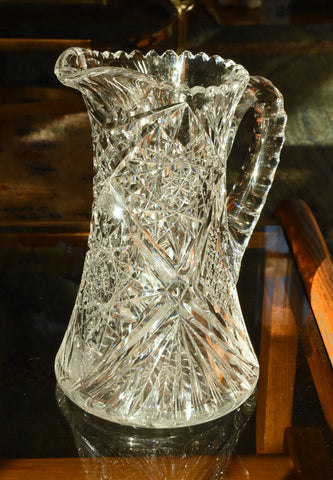 Antique Bohemian Cut Crystal Pitcher