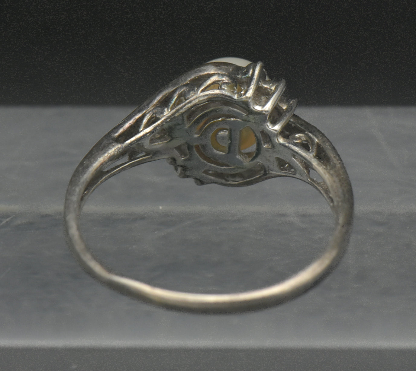 Vintage Sterling Silver and 10k Gold Pearl with Diamonds Ring - Size 8.5