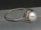 Vintage Sterling Silver and 10k Gold Pearl with Diamonds Ring - Size 8.5