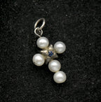 Vintage Pearls and Sapphire Tiny Cross Pendant