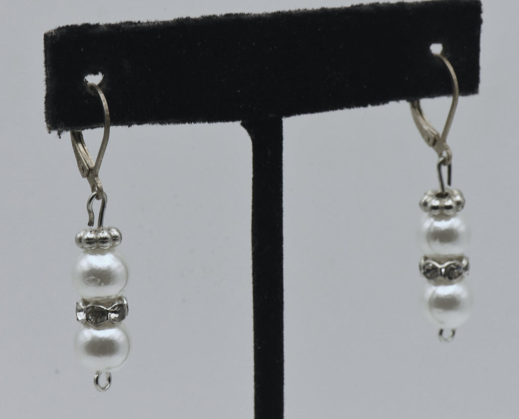 Vintage Faux Pearl and Rhinestone Dangle Earrings
