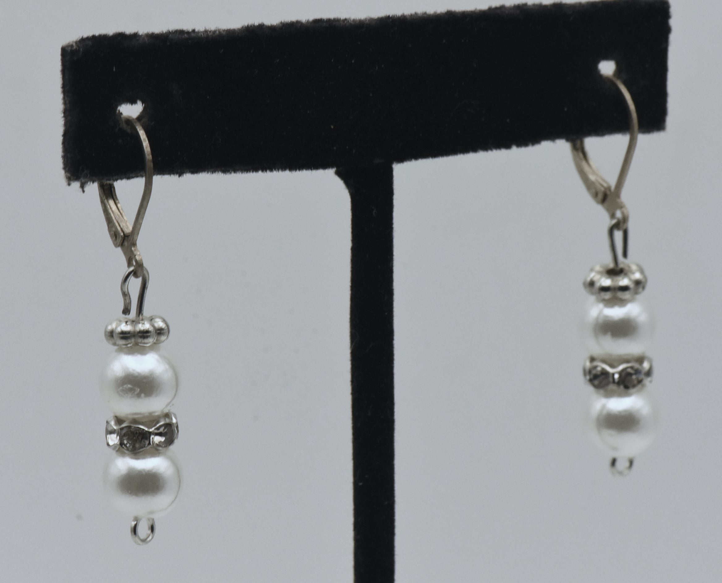 Vintage Faux Pearl and Rhinestone Dangle Earrings