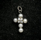 Vintage Pearls and Sapphire Tiny Cross Pendant