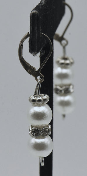 Vintage Faux Pearl and Rhinestone Dangle Earrings