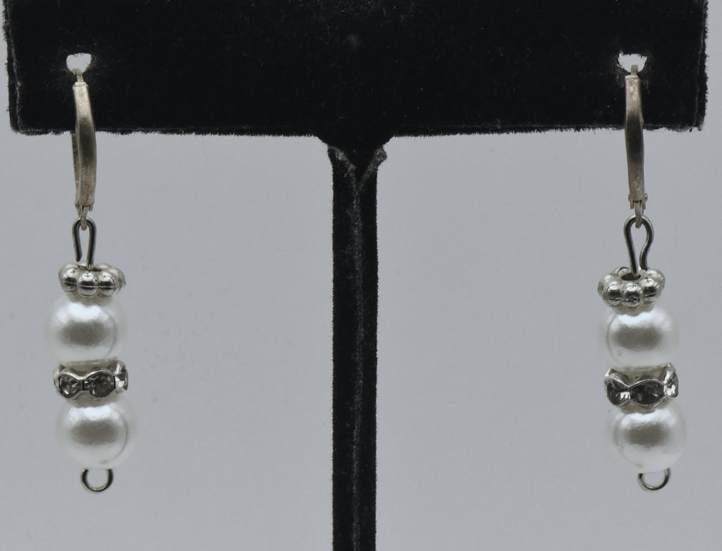 Vintage Faux Pearl and Rhinestone Dangle Earrings