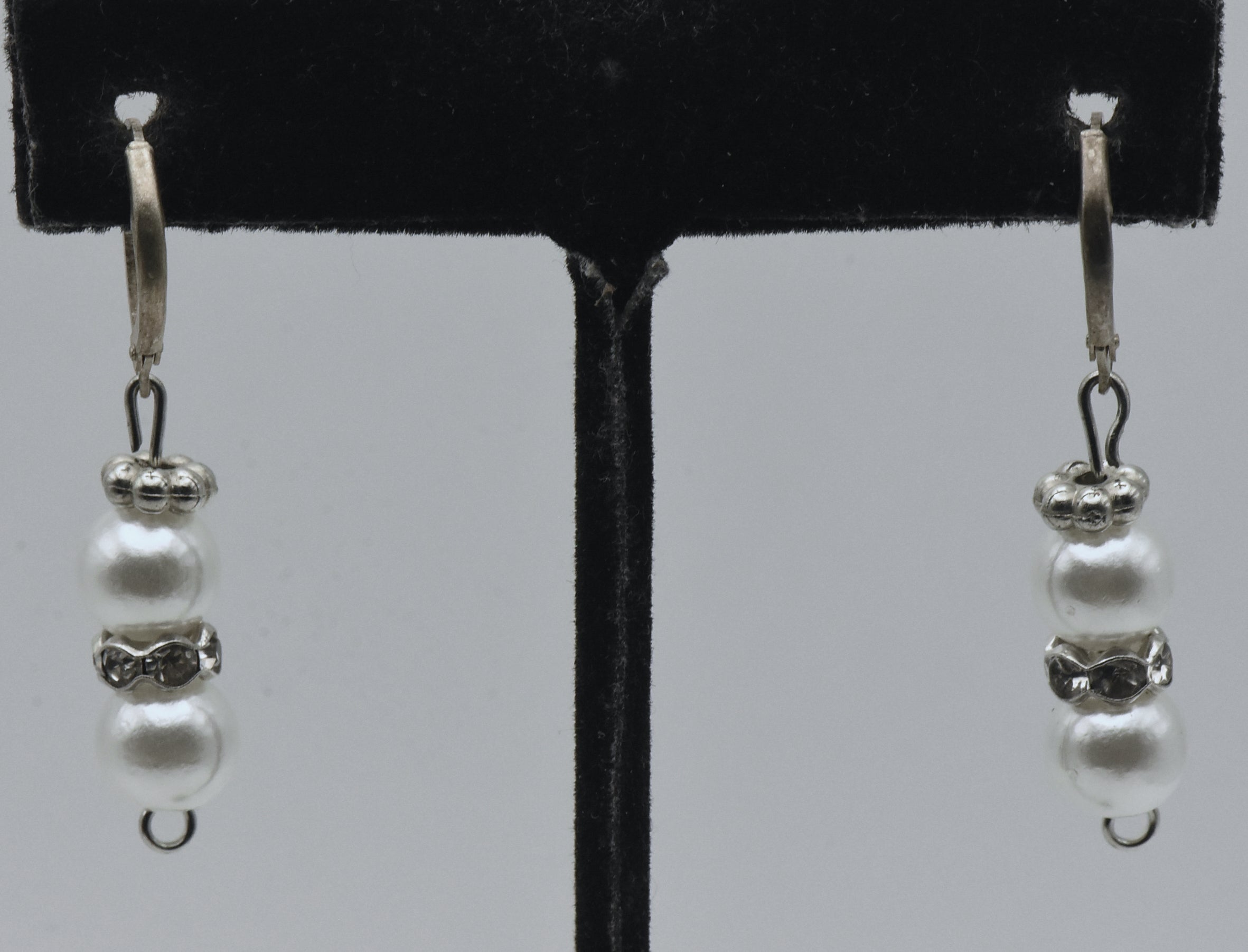 Vintage Faux Pearl and Rhinestone Dangle Earrings