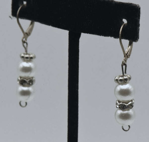 Vintage Faux Pearl and Rhinestone Dangle Earrings