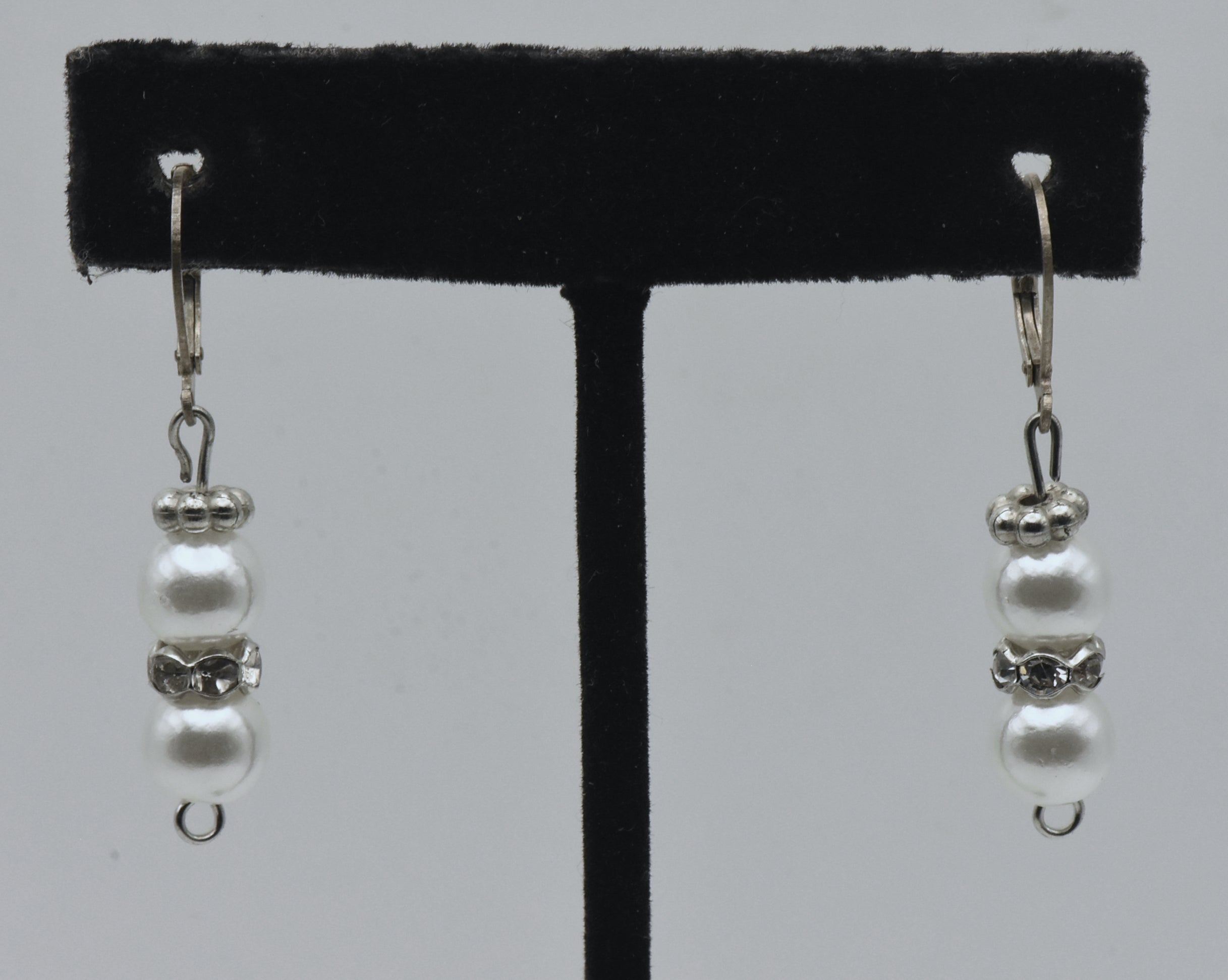Vintage Faux Pearl and Rhinestone Dangle Earrings
