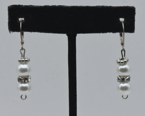 Vintage Faux Pearl and Rhinestone Dangle Earrings