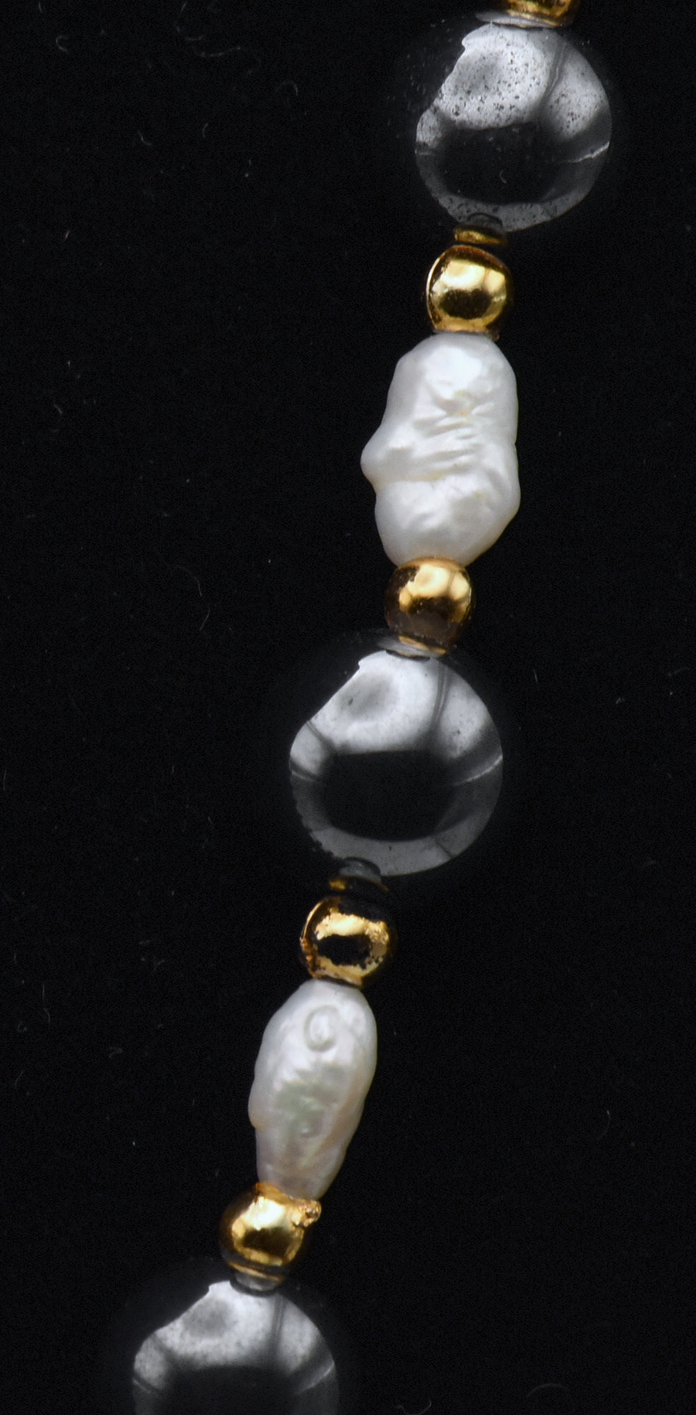 Hematite and Freshwater Pearls Necklace - 24"