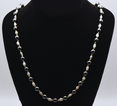 Hematite and Freshwater Pearls Necklace - 24"