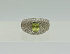 Vintage Sterling Silver Peridot and Rhinestones Saddle Ring - Size 6