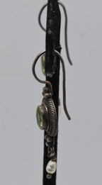Vintage Faux Peridot and Pearl Sterling Silver Dangle Earrings