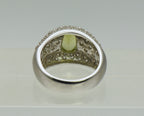 Vintage Sterling Silver Peridot and Rhinestones Saddle Ring - Size 6