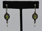 Vintage Faux Peridot and Pearl Sterling Silver Dangle Earrings