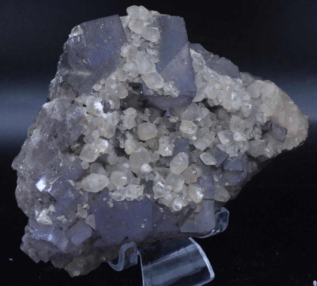 Purple Fluorite with Calcite Crystals Mineral Specimen