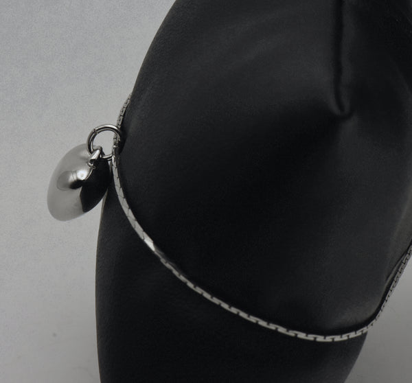 Vintage Puffed Heart Pendant Chain Silver Tone Metal Bracelet