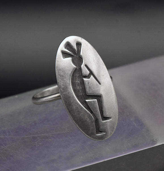 Perry Fred - Vintage Handmade Hopi Kokopelli Sterling Silver Ring - Size 11