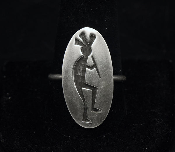 Perry Fred - Vintage Handmade Hopi Kokopelli Sterling Silver Ring - Size 11