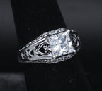Diamonique - Sterling Silver Princess Cut Cubic Zirconia Ring - Size 6