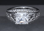 Diamonique - Sterling Silver Princess Cut Cubic Zirconia Ring - Size 6
